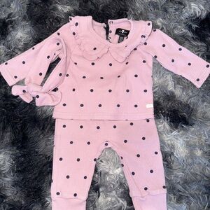 7 For All Mankind Pink Baby Outfit with Black Dots